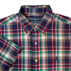 Ralph Lauren Classic Fit Plaid Short Sleeve Button Down Shirt Men's Size L
